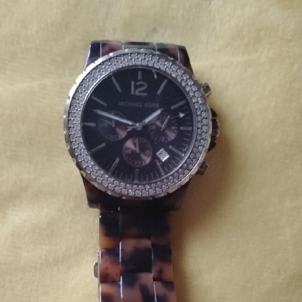 Michael Kors Tortoise Shell Watch with Crystal Bezel